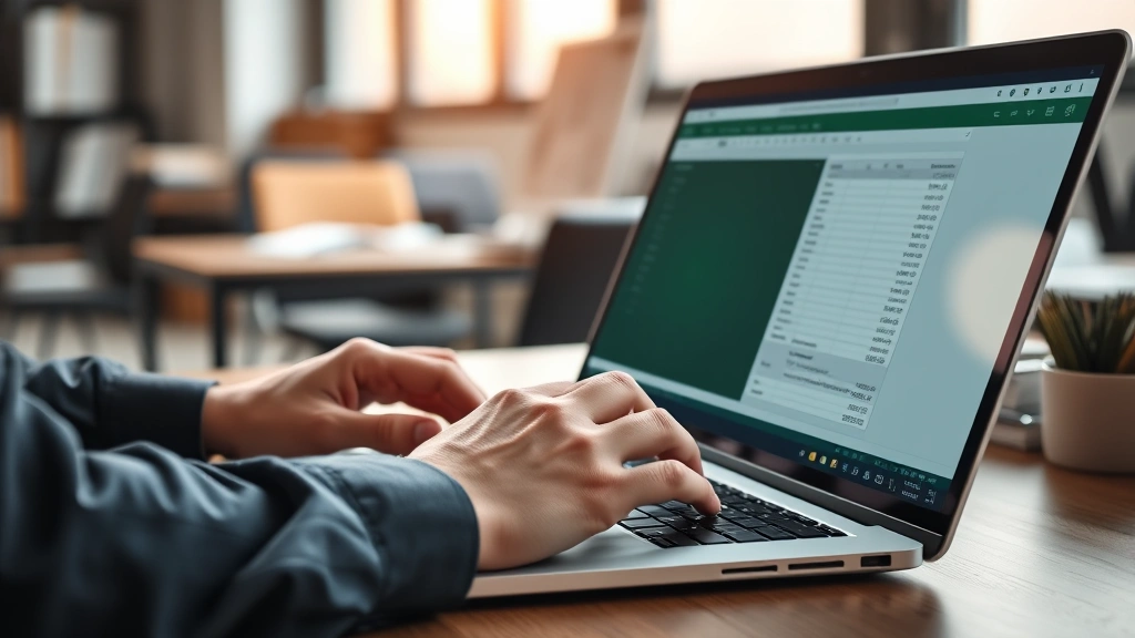 how to average percentages -
Photorealistic hands of a business analyst working on a laptop, typing Excel fo