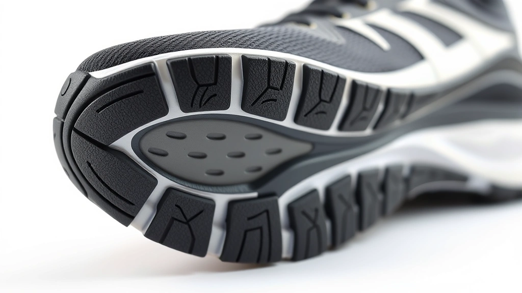 how to avoid shin splints -
Photorealistic close-up macro photography of running shoe sole and midsole cush