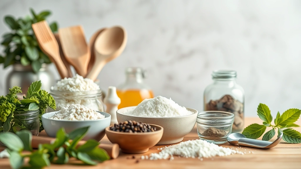 how to bake a breadling -
tools and ingredients in soft focus background
