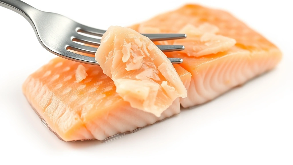 how to bake frozen salmon -
Photorealistic close-up macro photography of cooked salmon flesh showing opaque