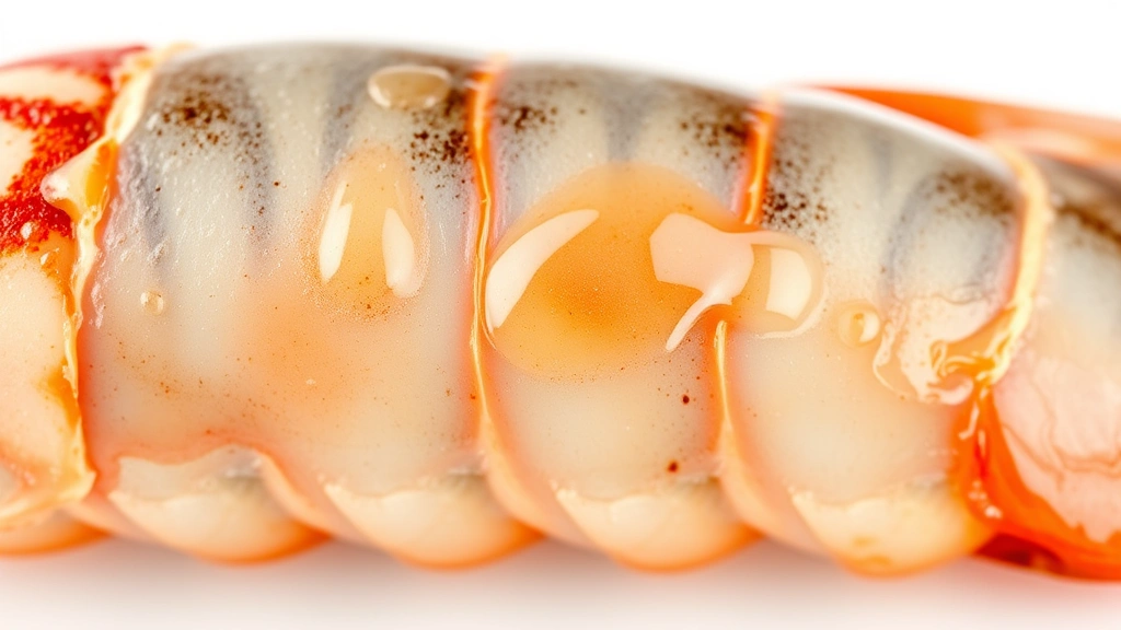 how to bake lobster tails -
Photorealistic close-up macro shot of raw lobster tail meat texture, translucen