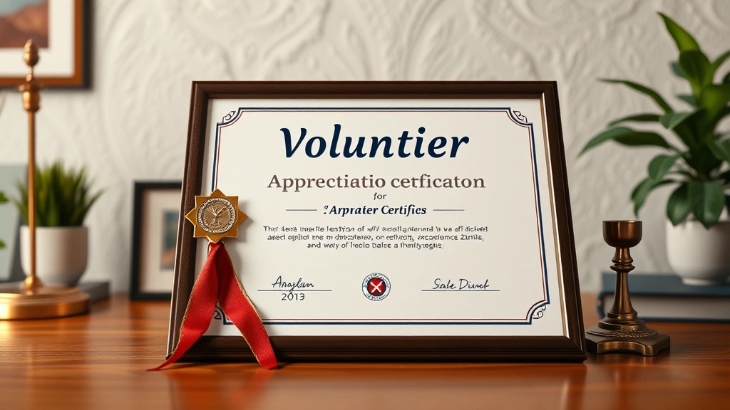 how to be a cordinate volunteers -
photorealistic close-up of volunteer appreciation certificate or recognition aw