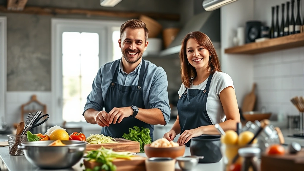 how to be romantic -
photorealistic hands of a man cooking together with a woman in a modern kitchen