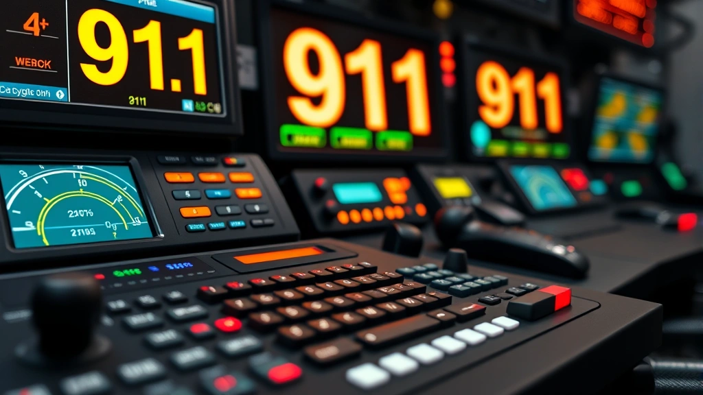 how to become a 911 operator -
Photorealistic close-up macro photography of 911 emergency dispatch radio conso