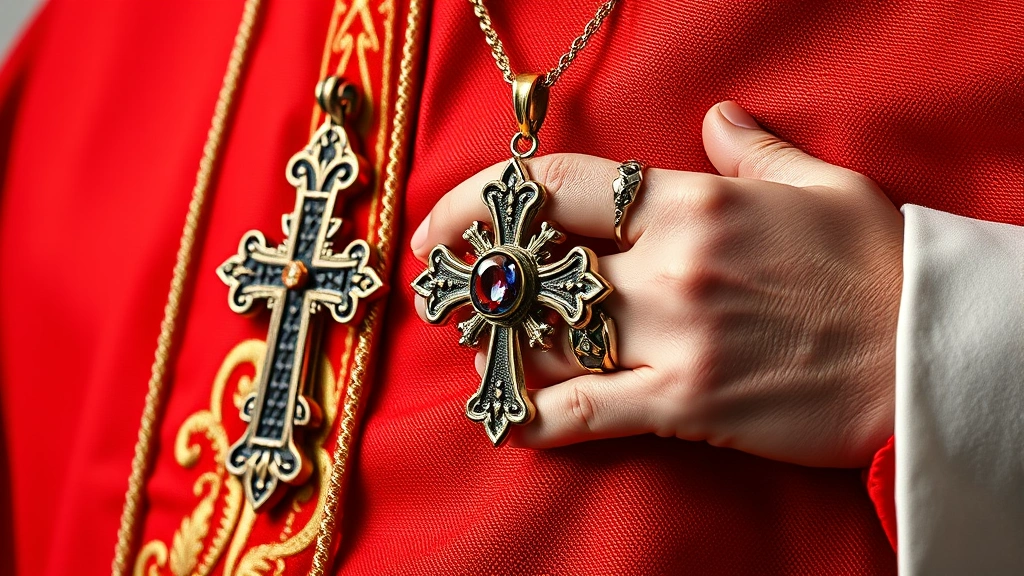 how to become a cardinal -
Photorealistic close-up macro photography of cardinal’s regalia details: 