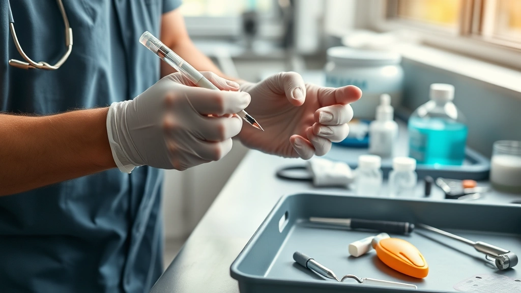 how to become a cma -
Photorealistic hands of medical assistant wearing gloves drawing blood sample f