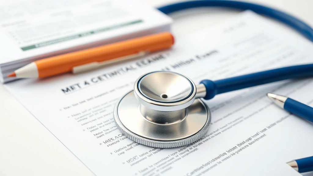 how to become a cma -
Photorealistic close-up of CMA certification exam study materials and stethosco