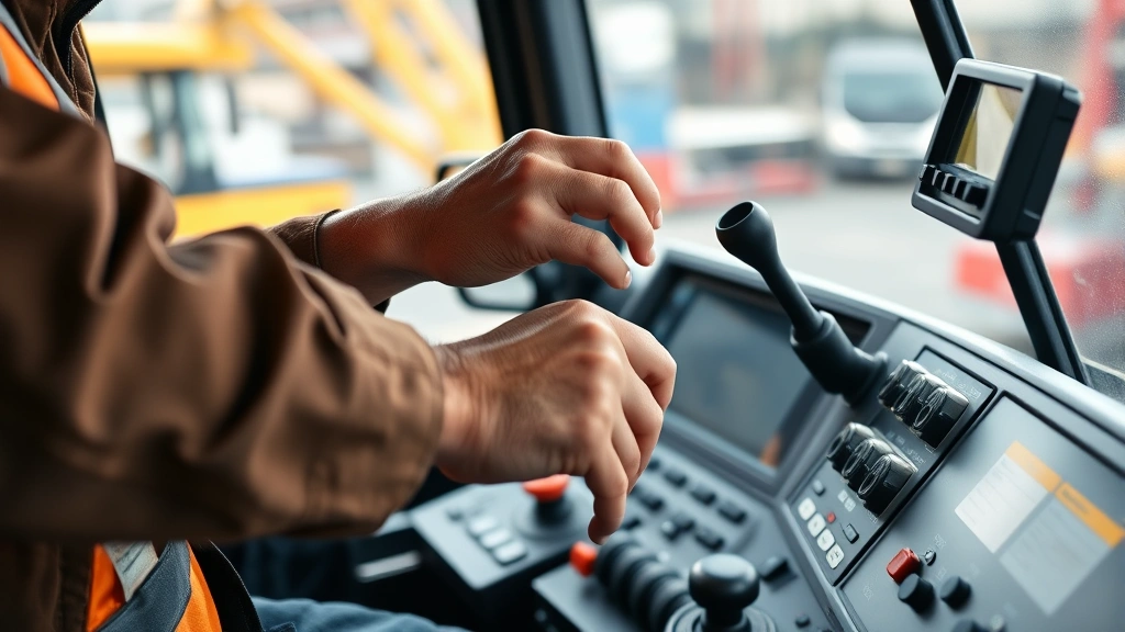 how to become a crane operator -
Photorealistic hands of crane operator manipulating control levers and joystick
