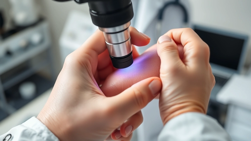 how to become a dermatologist -
Photorealistic close-up of a dermatologist’s hands using a dermatoscope t