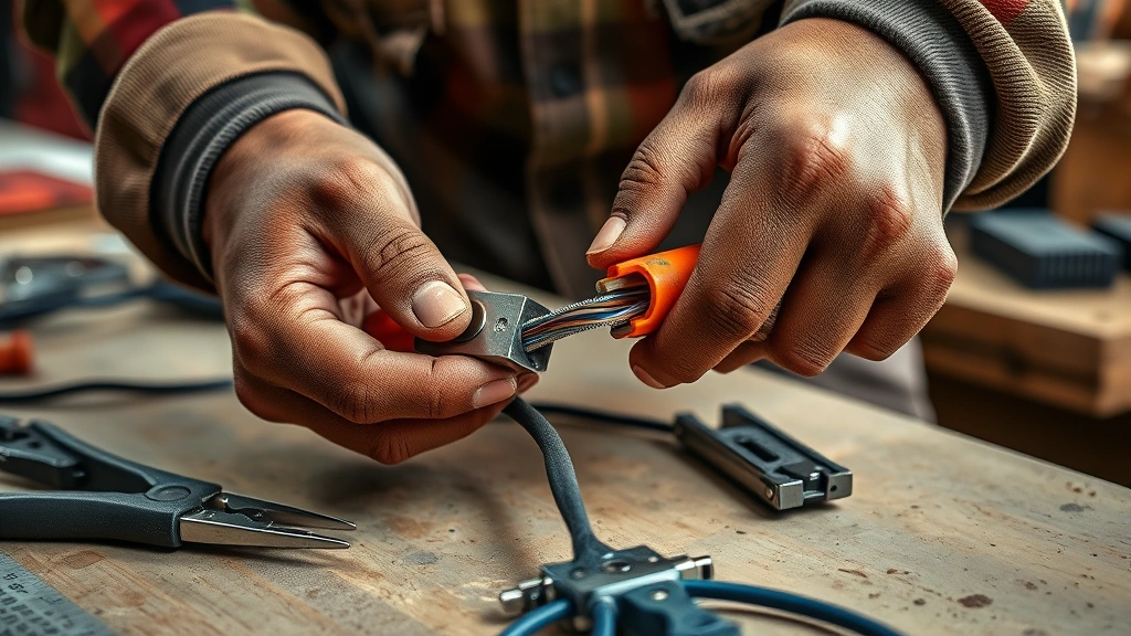 how to become a electrician -
photorealistic hands of electrician stripping and terminating electrical wire w