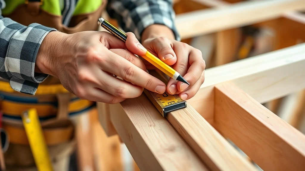 how to become a general contractor -
Photorealistic hands of construction worker measuring and marking wooden framin