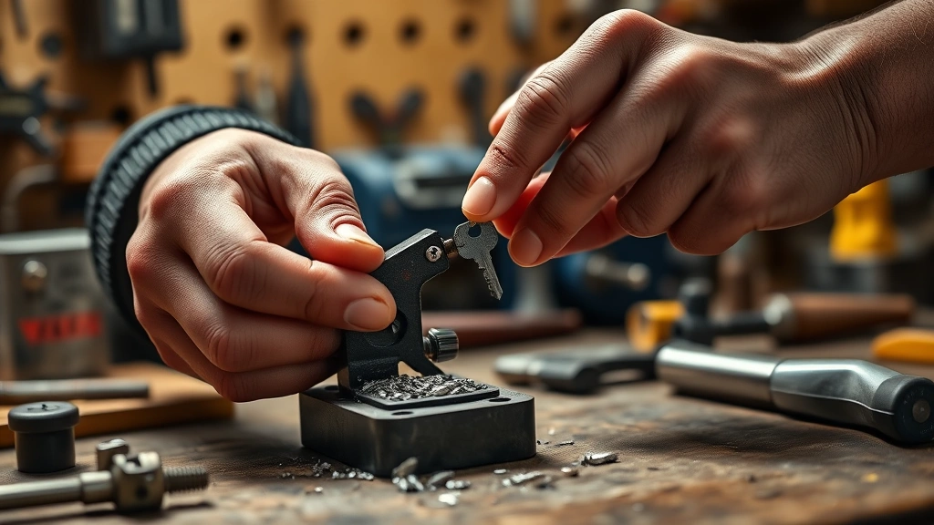 how to become a locksmith -
Photorealistic hands of locksmith using key cutting machine in workshop, cuttin