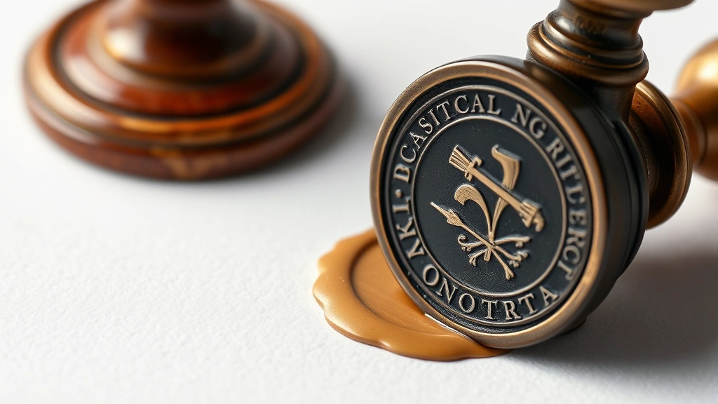 how to become a notary -
Photorealistic close-up macro photography of official notary seal stamp on docu