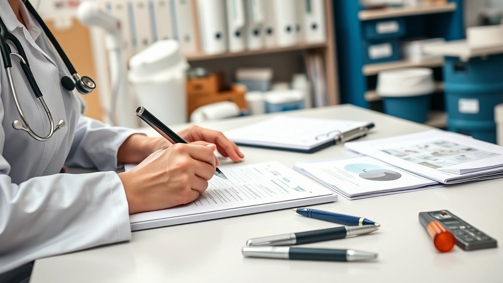 how to become a nurse practitioner -
Photorealistic hands of nurse practitioner writing clinical notes at desk with 