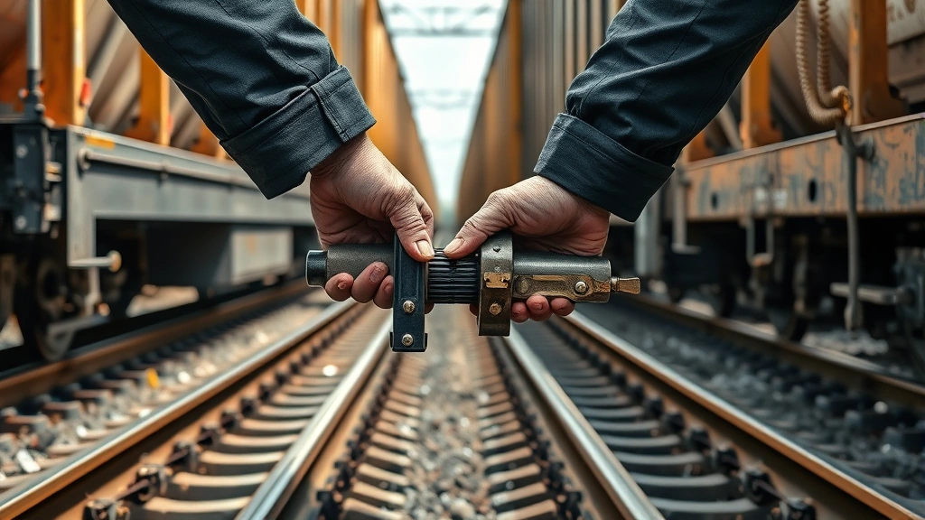 how to become a train conductor -
Photorealistic hands of a conductor coupling train cars together on railroad tr