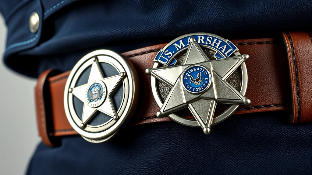 how to become a us marshal -
photorealistic close-up of official US Marshal badge and credentials on leather