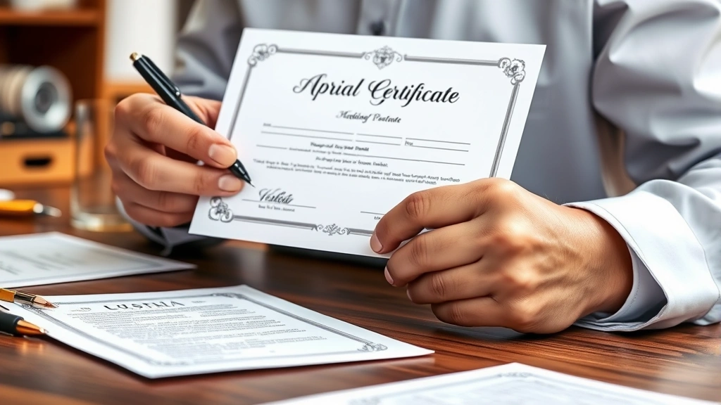how to become a wedding officiant -
Photorealistic hands of officiant holding marriage certificate and pen, signing