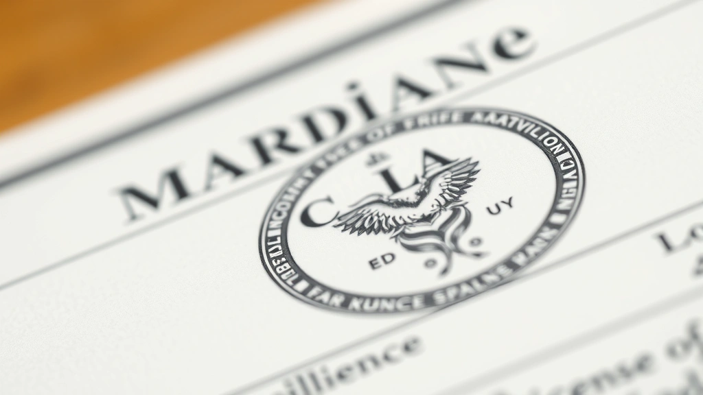 how to become a wedding officiant -
Photorealistic close-up of marriage license document with official seal, macro 