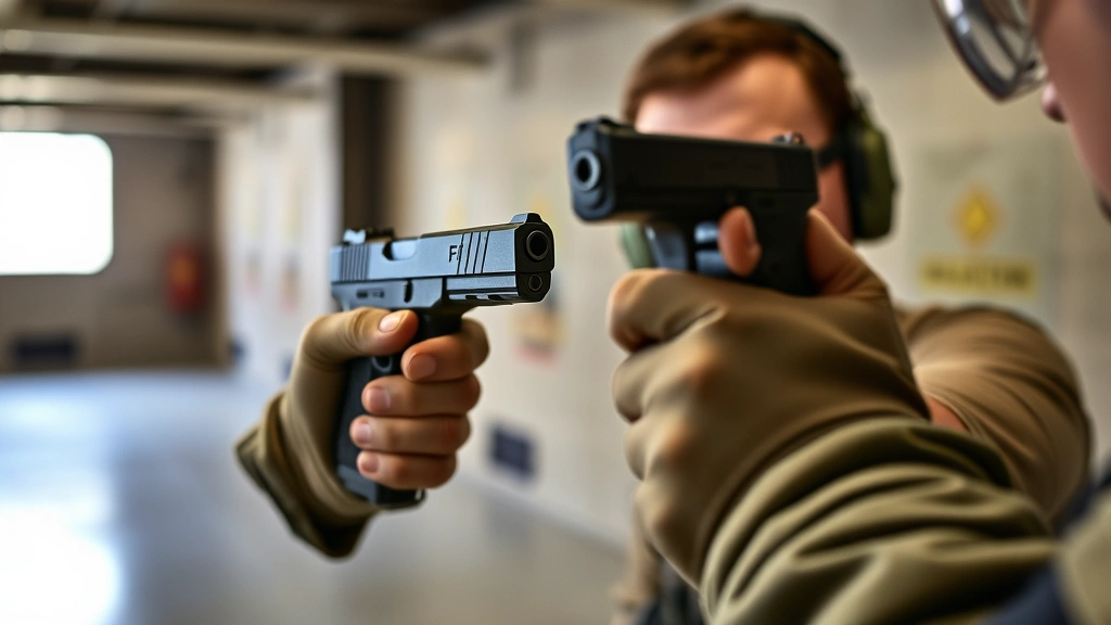 how to become an fbi agent -
photorealistic hands of FBI trainee practicing firearms handling at indoor shoo