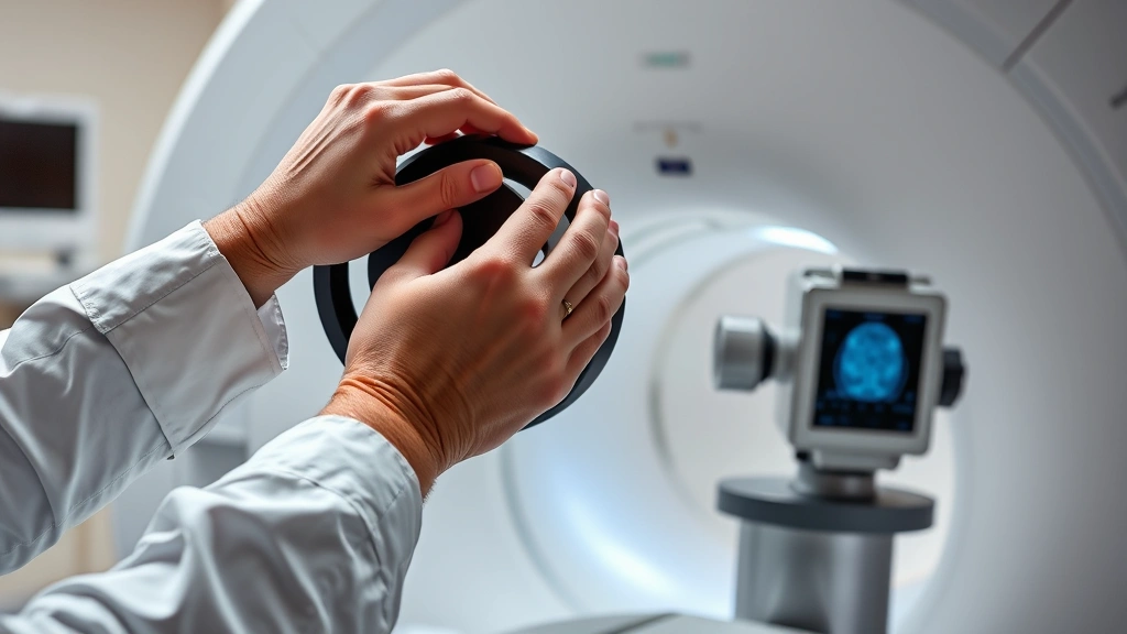 how to become an mri tech -
Photorealistic hands of MRI technician positioning patient head coil on MRI sca