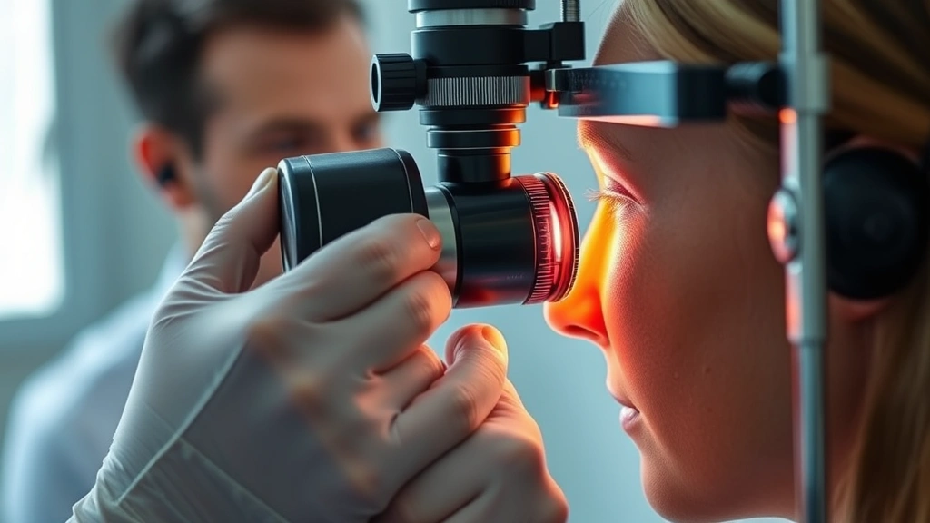 how to become an optometrist -
Photorealistic hands of optometrist performing retinal examination using ophtha