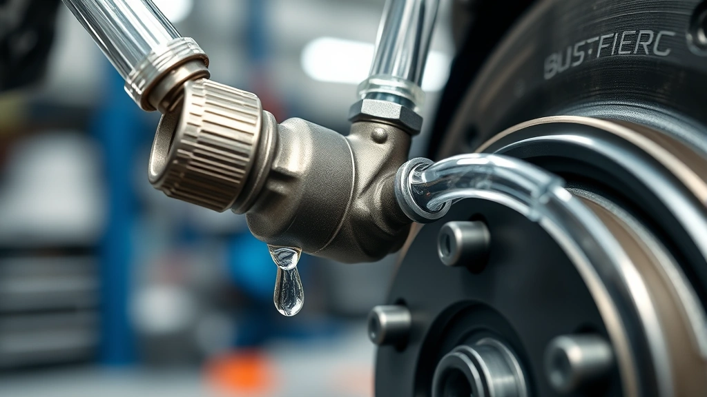 how to bleed brakes -
Photorealistic close-up macro photography of brake bleeder valve with tubing at