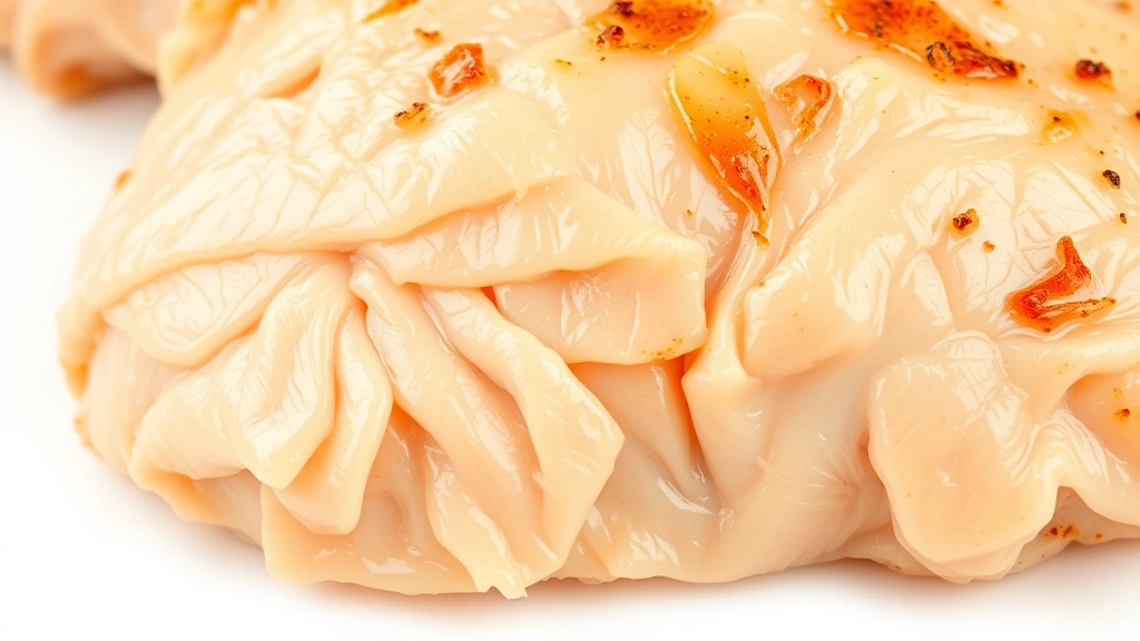 how to boil chicken for dogs -
Photorealistic close-up macro photography of tender, cooked chicken meat textur