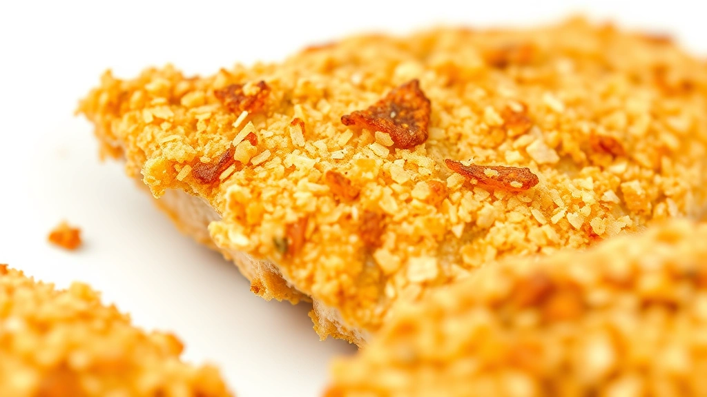 how to bread chicken -
Photorealistic close-up macro photography of golden panko breadcrumb coating te