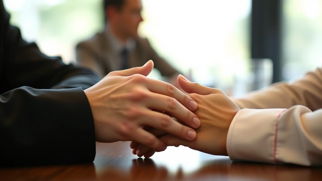 how to break up with someone you love -
photorealistic close-up of hands holding each other gently on a table during an