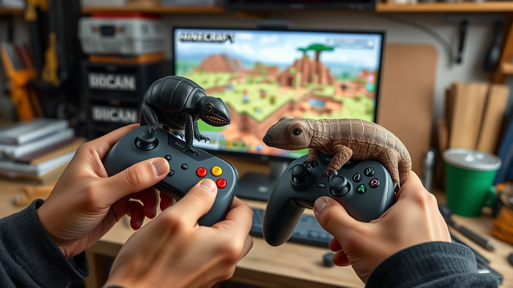 how to breed armadillos in minecraft -
photorealistic hands holding Minecraft controller breeding armadillos, player f