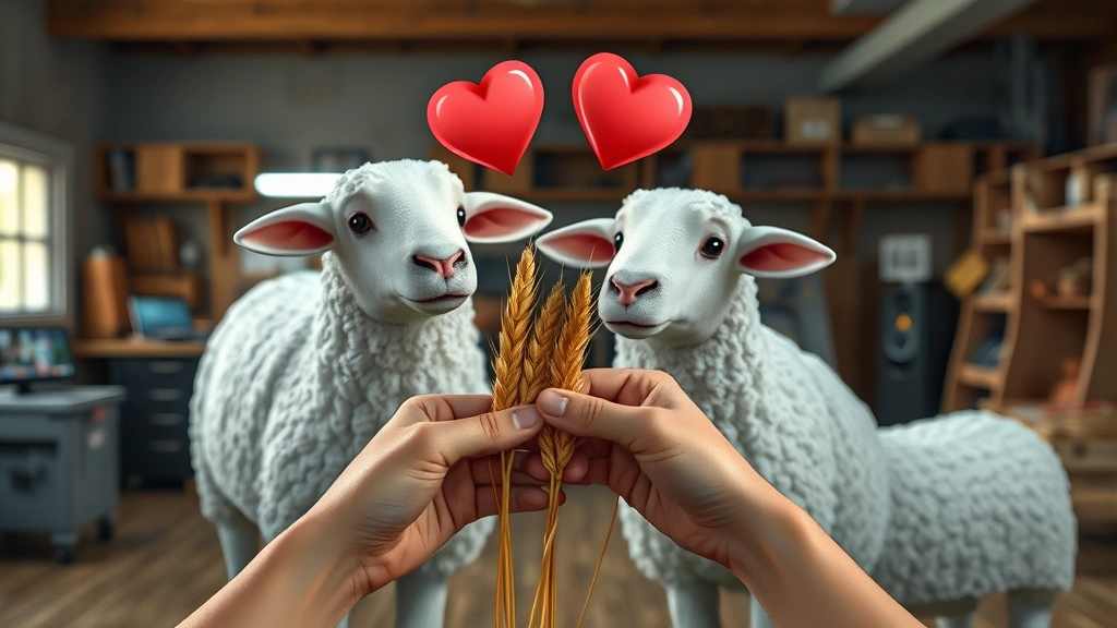 how to breed sheep in minecraft -
Photorealistic hands holding wheat in front of two sheep in love mode with hear