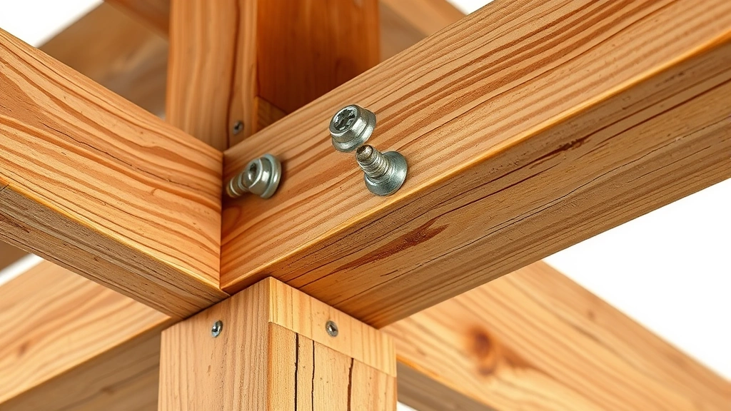 how to build a pergola -
Photorealistic close-up macro photography of pressure-treated lumber beam conne