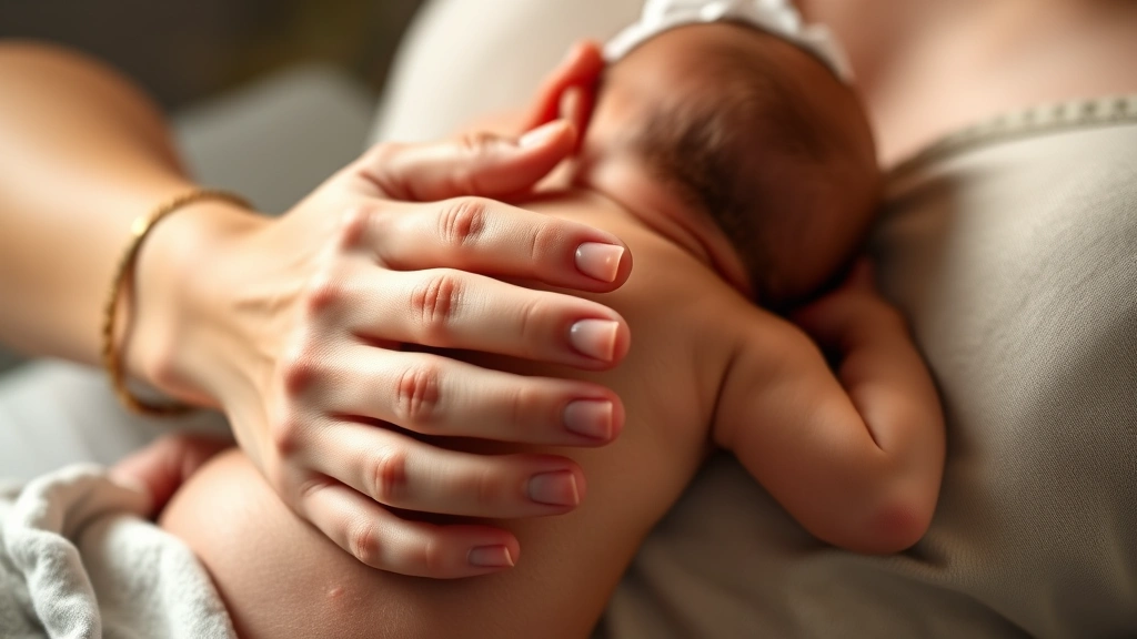how to burp newborn -
Photorealistic close-up of parent’s hands gently patting newborn’s 