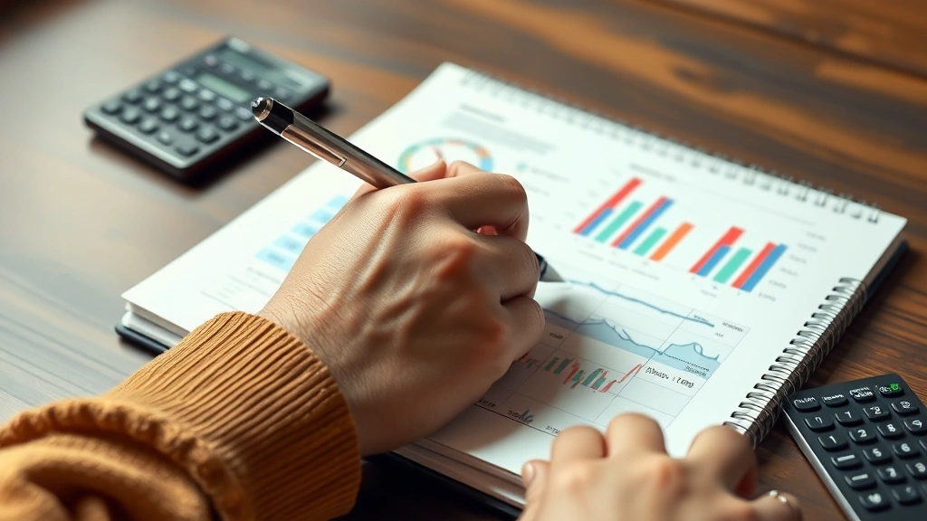 how to ca -
Photorealistic hands writing in budget notebook with calculator and pen