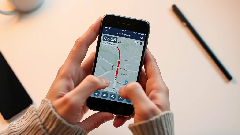how to calculate average speed -
Photorealistic hands holding a smartphone with GPS map application open showing