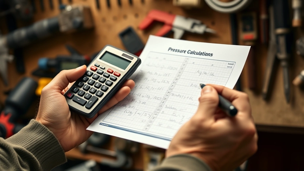 how to calculate partial pressure -
Photorealistic hands holding a scientific calculator and writing pressure calcu