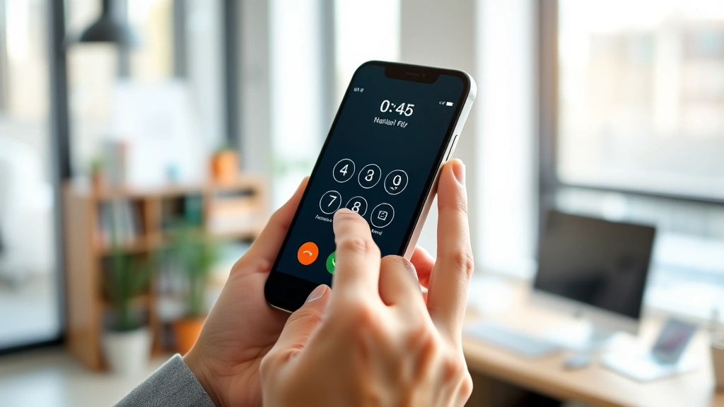 how to call back a no caller id -
Photorealistic hands holding a smartphone while dialing, person in home office 