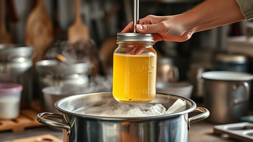 how to can tomatoes -
photorealistic hands working, person using jar lifter to remove hot jar from bo