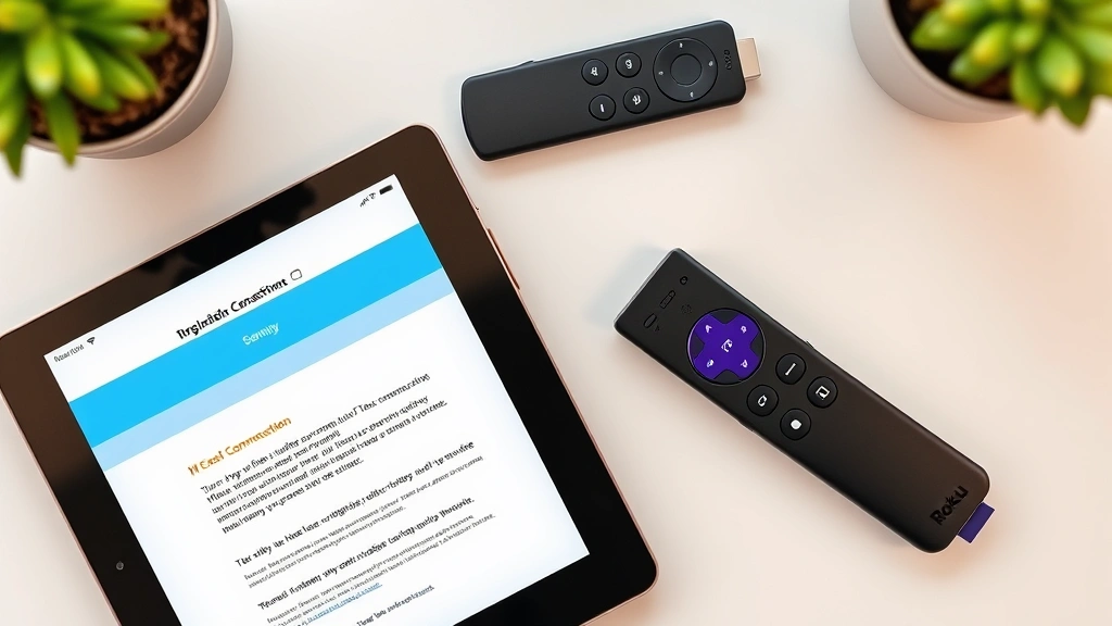 how to cancel hbo max -
Photorealistic flat lay of streaming device remotes (Roku and FireStick), subsc