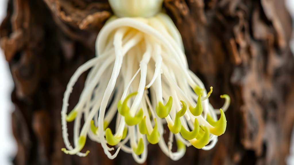 how to care for orchids -
Photorealistic close-up macro shot of orchid root system showing healthy white 