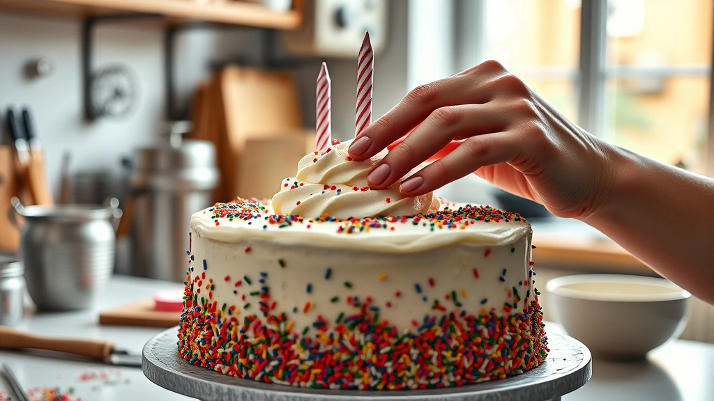 how to celebrate a birthday on a budget -
Photorealistic hands decorating a homemade birthday cake with frosting and spri