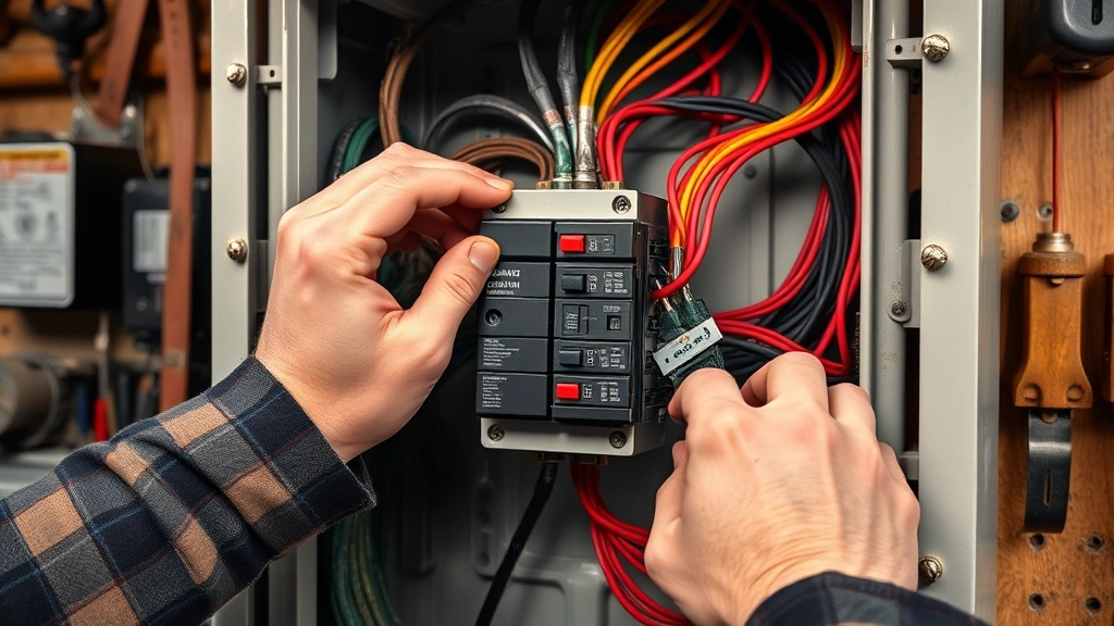 how to change a breaker -
Photorealistic hands working inside an electrical panel replacing a breaker, wo