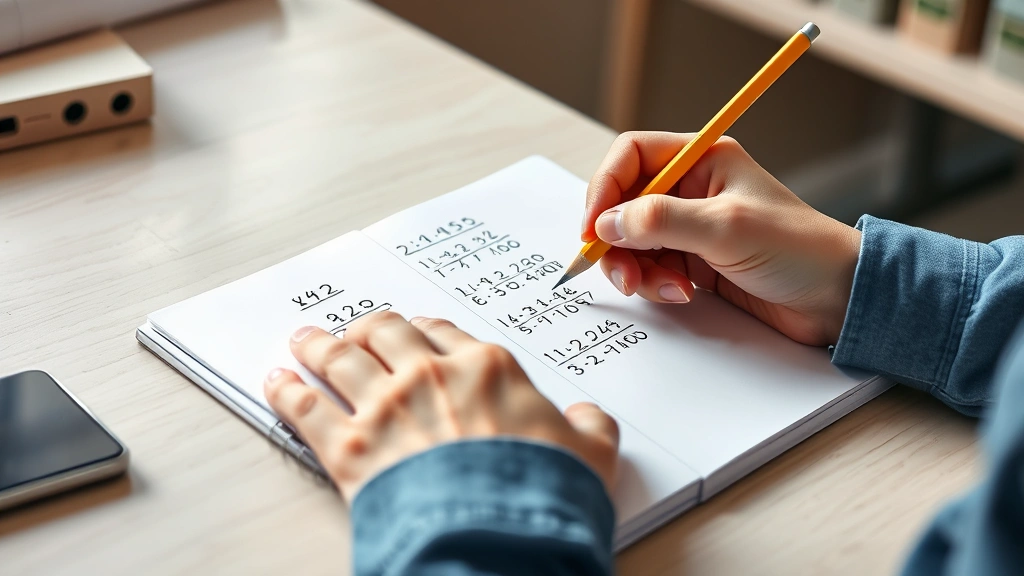 how to change a decimal to a fraction -
photorealistic hands working at a clean desk with notebook and pencil, showing
