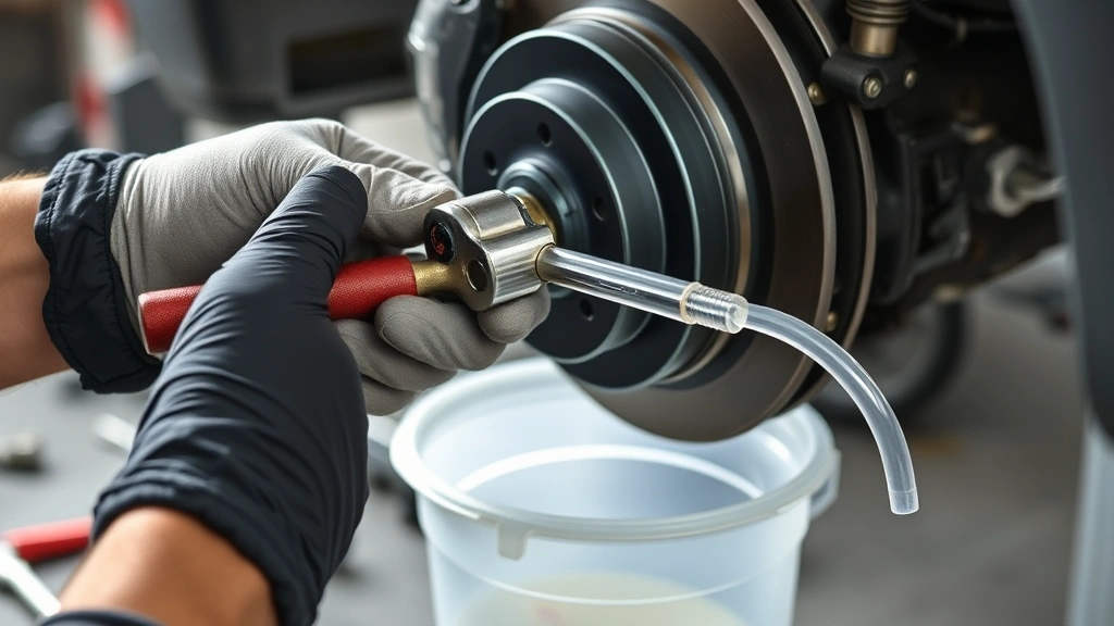 how to change brake fluid -
photorealistic hands working on brake system bleeding process, mechanic wearing
