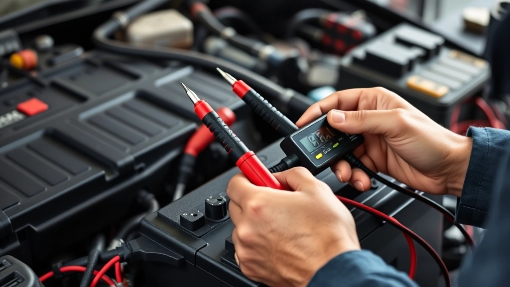 how to check alternator with multimeter -
photorealistic hands holding red and black multimeter probes connected to car b