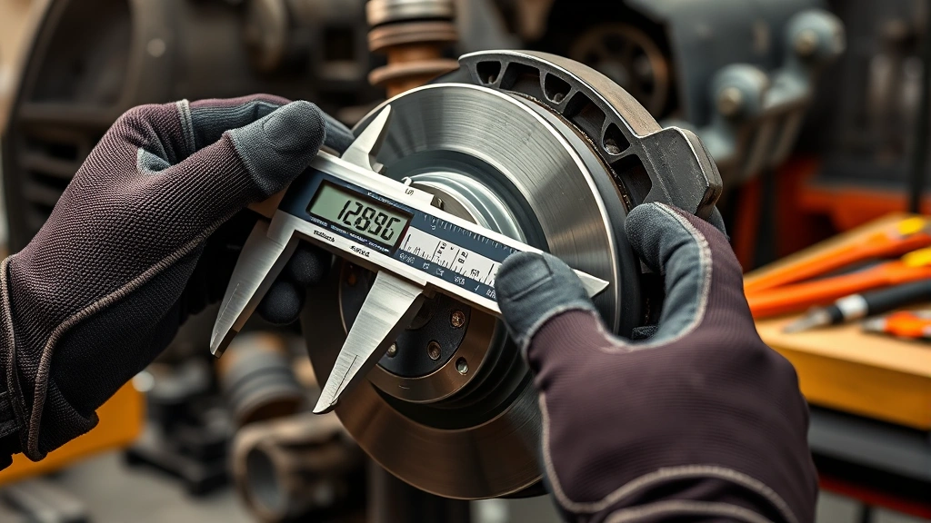 how to check brake pads -
Photorealistic hands working using calipers to measure brake pad thickness, wor