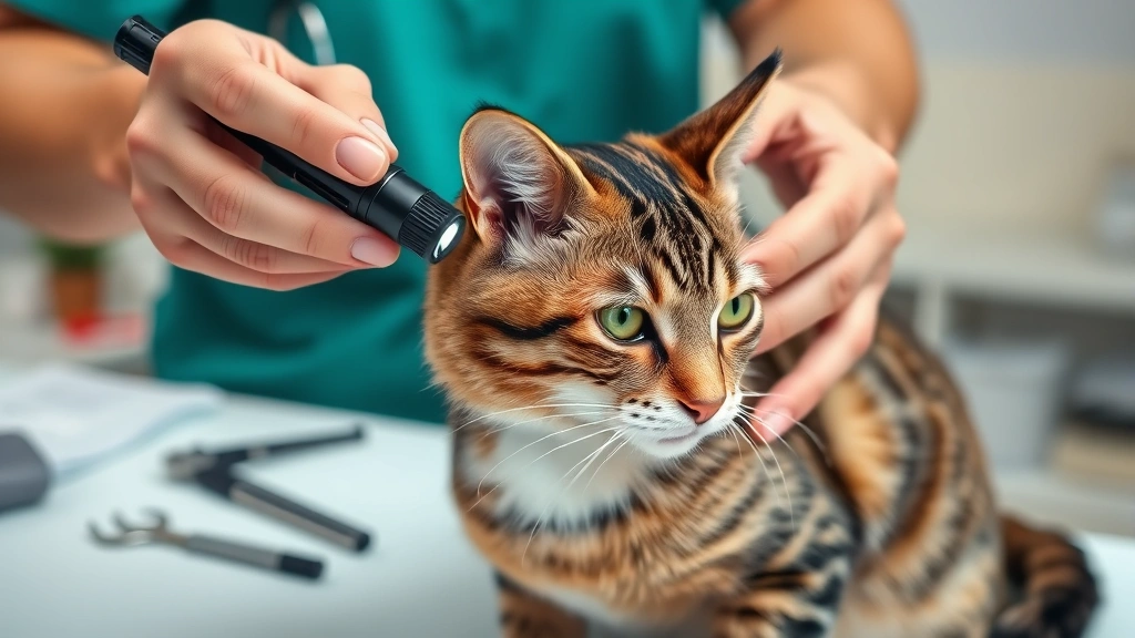 how to check for ear mites in cats -
Photorealistic hands holding a tabby cat’s head steady while using a penl