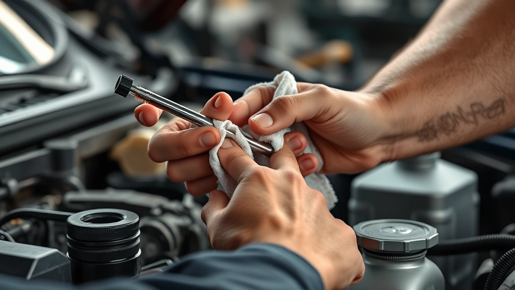 how to check oil in car -
photorealistic hands working checking car oil with dipstick, workshop setting,