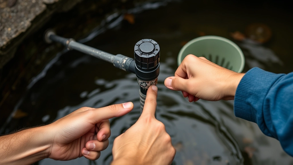 how to check power steering fluid -
hands pointing to the reservoir cap with a funnel nearby