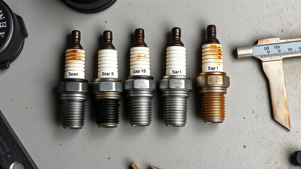 how to check spark plugs -
Photorealistic overhead view of four different spark plugs arranged showing var